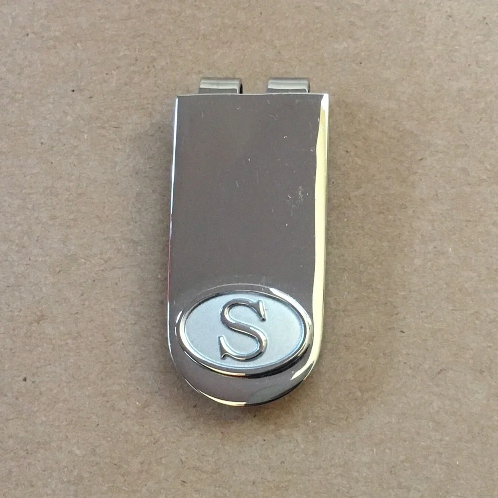 Silver Monogrammed Money Clip and Keychain Set